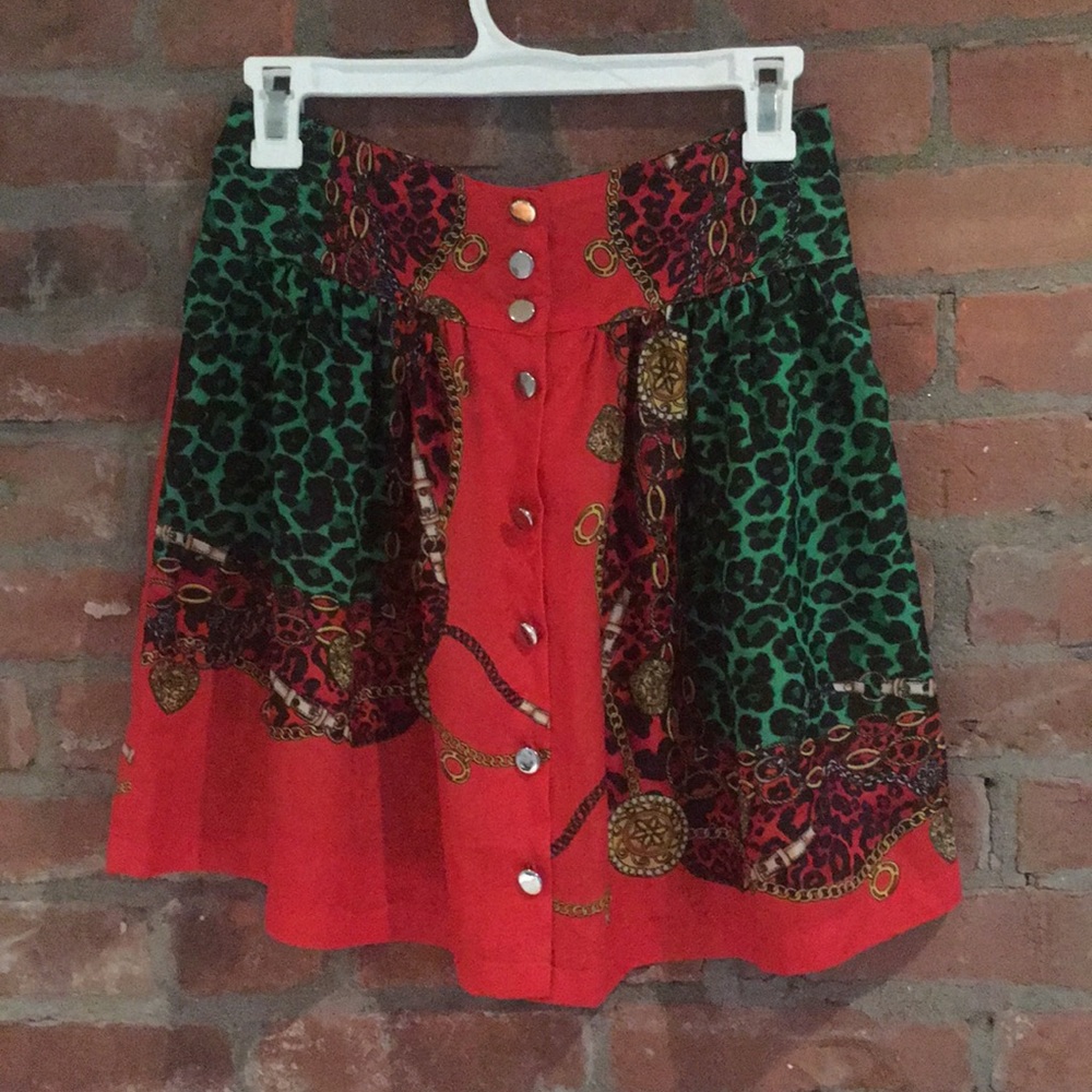 Orange and green print skater skirt